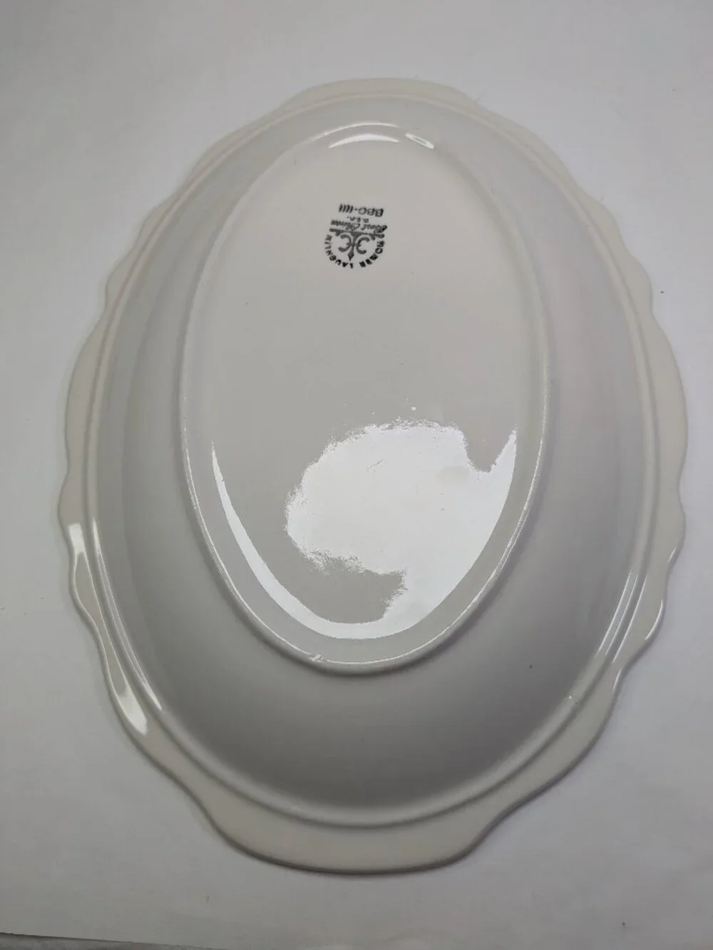 VTG Homer Laughlin White Scalloped Farmhouse Oval Serving Platter China 11.5